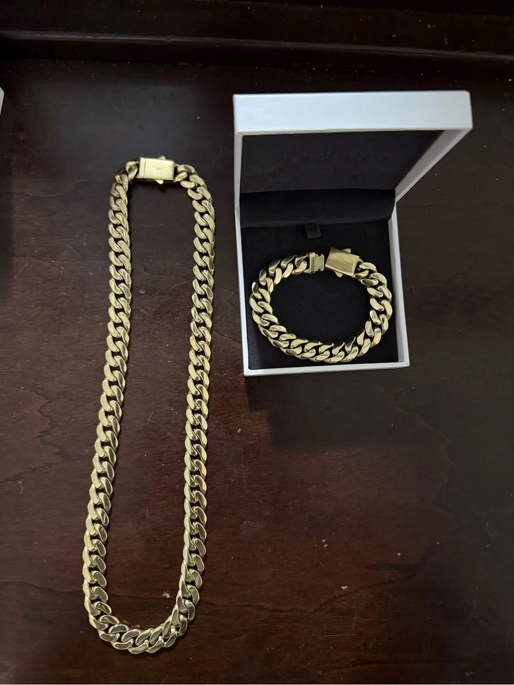 14k Gold plated Cuban Link Chain and Bracelet Set